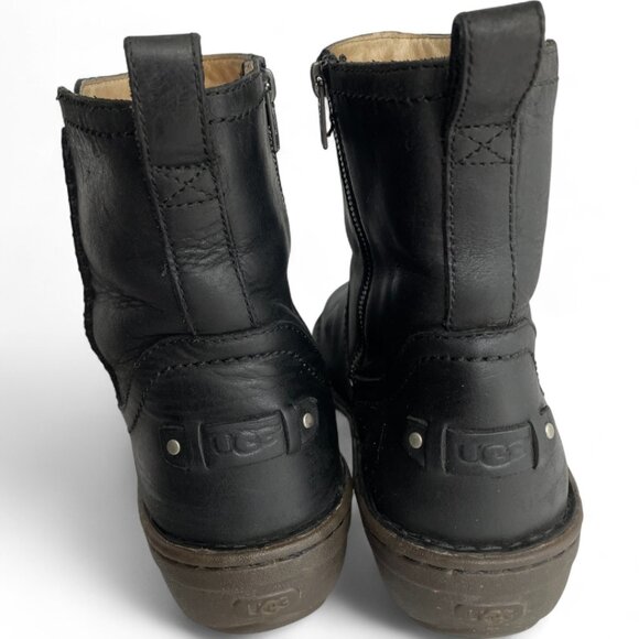 Ugg Neevah Black Shearling Sheepskin Lined Boots Leather Ankle Zip Women's 10 - Picture 7 of 13